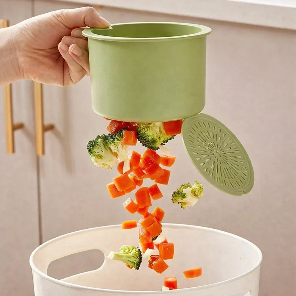 Tap-Mounted Food Scrap Catcher with Push-Button Release 8×5.6×5.1 Inches for Veggie Prep Scraps Fruit Washing Over-Sink Waste Bin | Thomler
