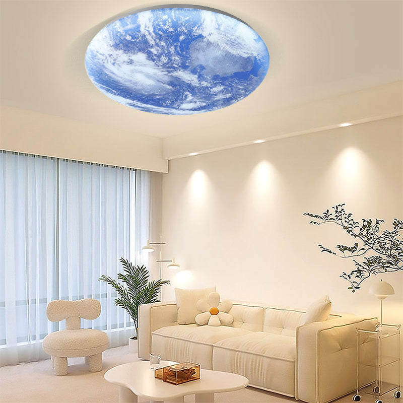 Runde LED-Unterputz-Deckenleuchte mit Mondoberflächen-Design, Holz & Acryl, 48 cm Durchmesser, für Schlafzimmer, Wohnzimmer und Flure, modernes Ambiente