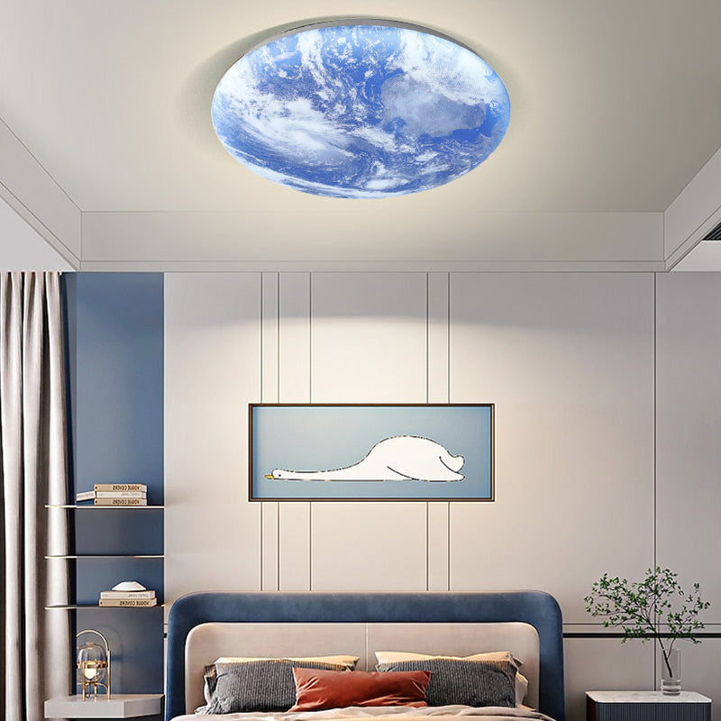 Runde LED-Unterputz-Deckenleuchte mit Mondoberflächen-Design, Holz & Acryl, 48 cm Durchmesser, für Schlafzimmer, Wohnzimmer und Flure, modernes Ambiente