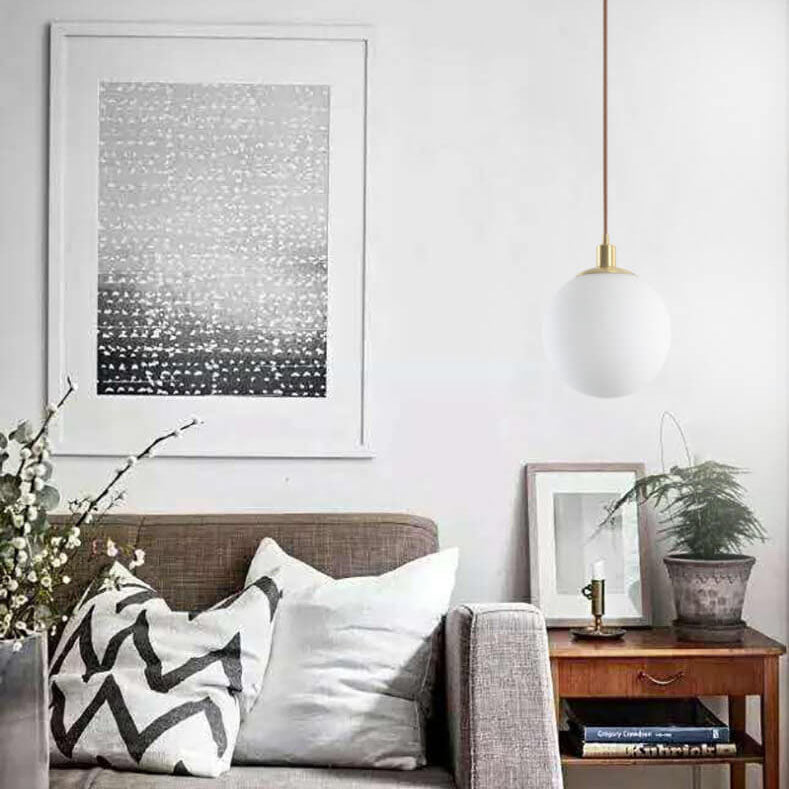 Adjustable Ceiling Pendant with Glass Shade for Entryway, Den, or Sleeping Space - Modern Suspended Fixture in White or Gold - 10 Inch Globe | Thomler