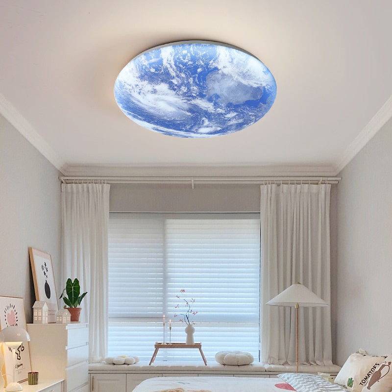 Runde LED-Unterputz-Deckenleuchte mit Mondoberflächen-Design, Holz & Acryl, 48 cm Durchmesser, für Schlafzimmer, Wohnzimmer und Flure, modernes Ambiente