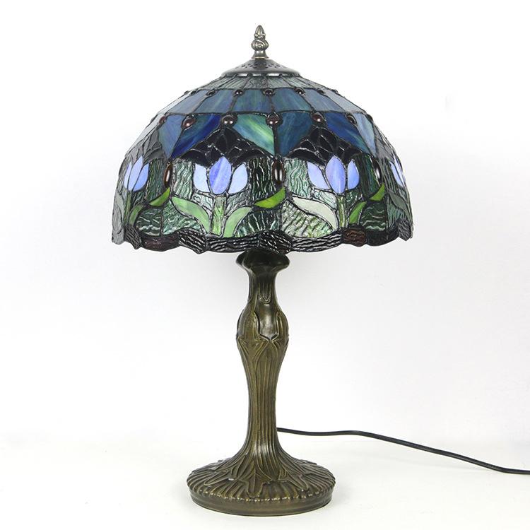 Stained Glass Table Lamp 18 Inch Height Multicolor Shade Bedside Reading Light E26 Socket Vintage Accent Lighting Decorative Bedroom Night L | Thomler