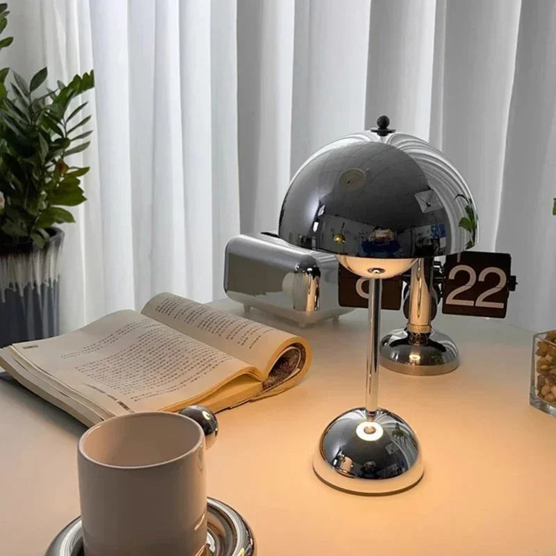 Cordless Rechargeable LED Accent Lamp with Touch Dimmer Chrome Finish 12 in Tall for Nightstand Dining Table Patio Living Room Bedroom Porta | Thomler