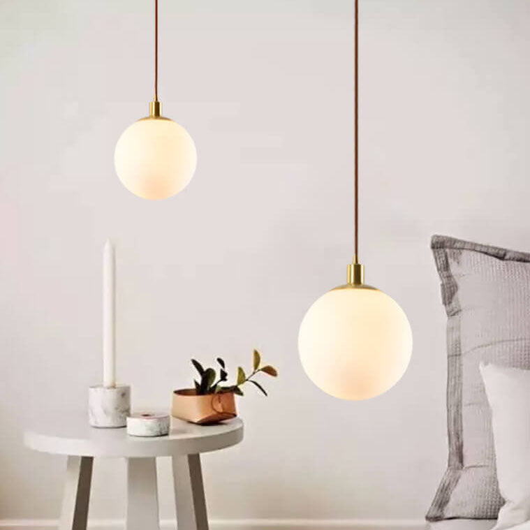 Adjustable Ceiling Pendant with Glass Shade for Entryway, Den, or Sleeping Space - Modern Suspended Fixture in White or Gold - 10 Inch Globe | Thomler