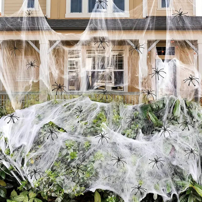 200 Quadratfuß Spinnenweben Halloween-Türdekoration mit künstlichen Spinnen