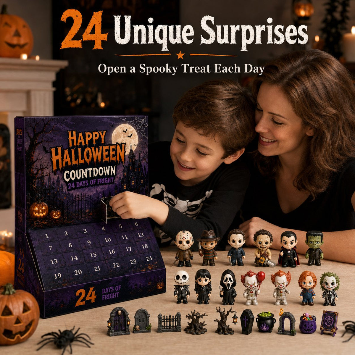 Colección de cuenta regresiva de misterio de Halloween de 24 días
