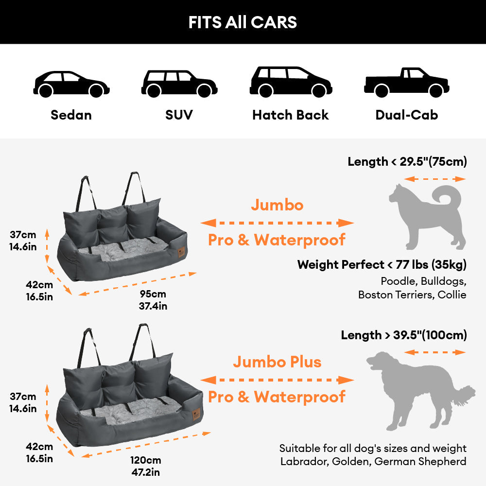 Funda de asiento de coche para perros – Hamaca de viaje acolchada para perros medianos y grandes con correas de seguridad y bolsillos de almacenamiento