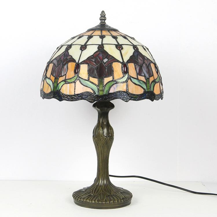Stained Glass Table Lamp 18 Inch Height Multicolor Shade Bedside Reading Light E26 Socket Vintage Accent Lighting Decorative Bedroom Night L | Thomler