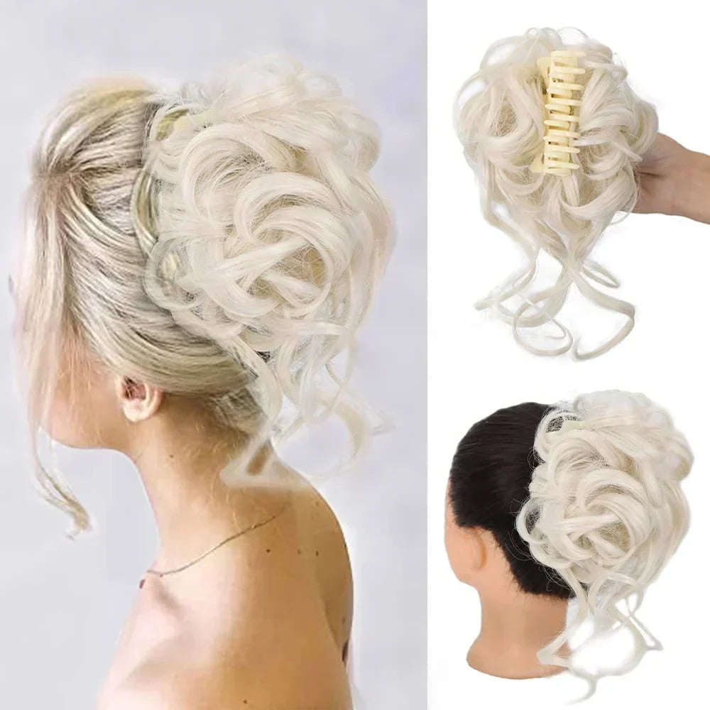 Synthetic Updo Hairpiece with Clip Attachment – Textured Volume for Thin or Fine Hair – Available in 18 Shades Including Blonde, Brown, Black, Gray
