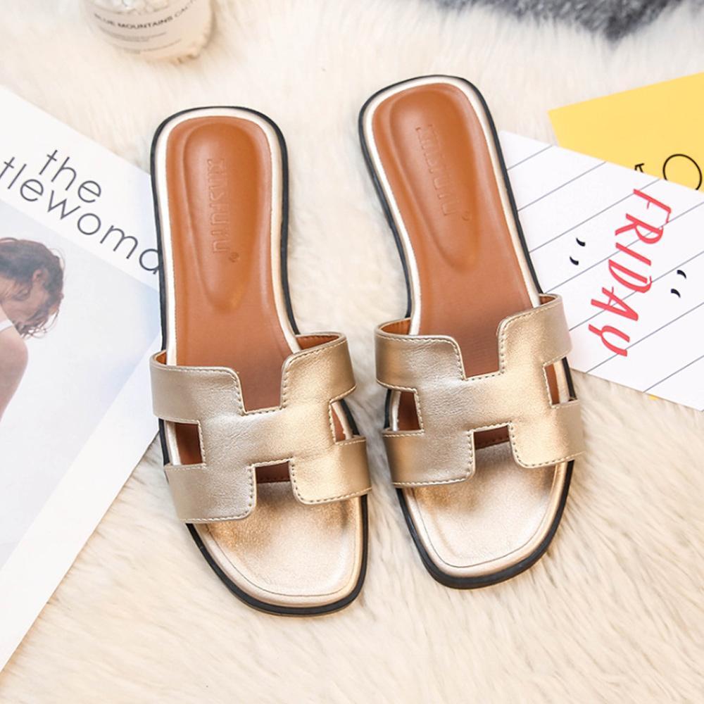 Dames instap-sandalen platte slippers van kunstleer in wit, zwart, bruin, roze en goud voor zomer, strand, casual en alledaags gebruik