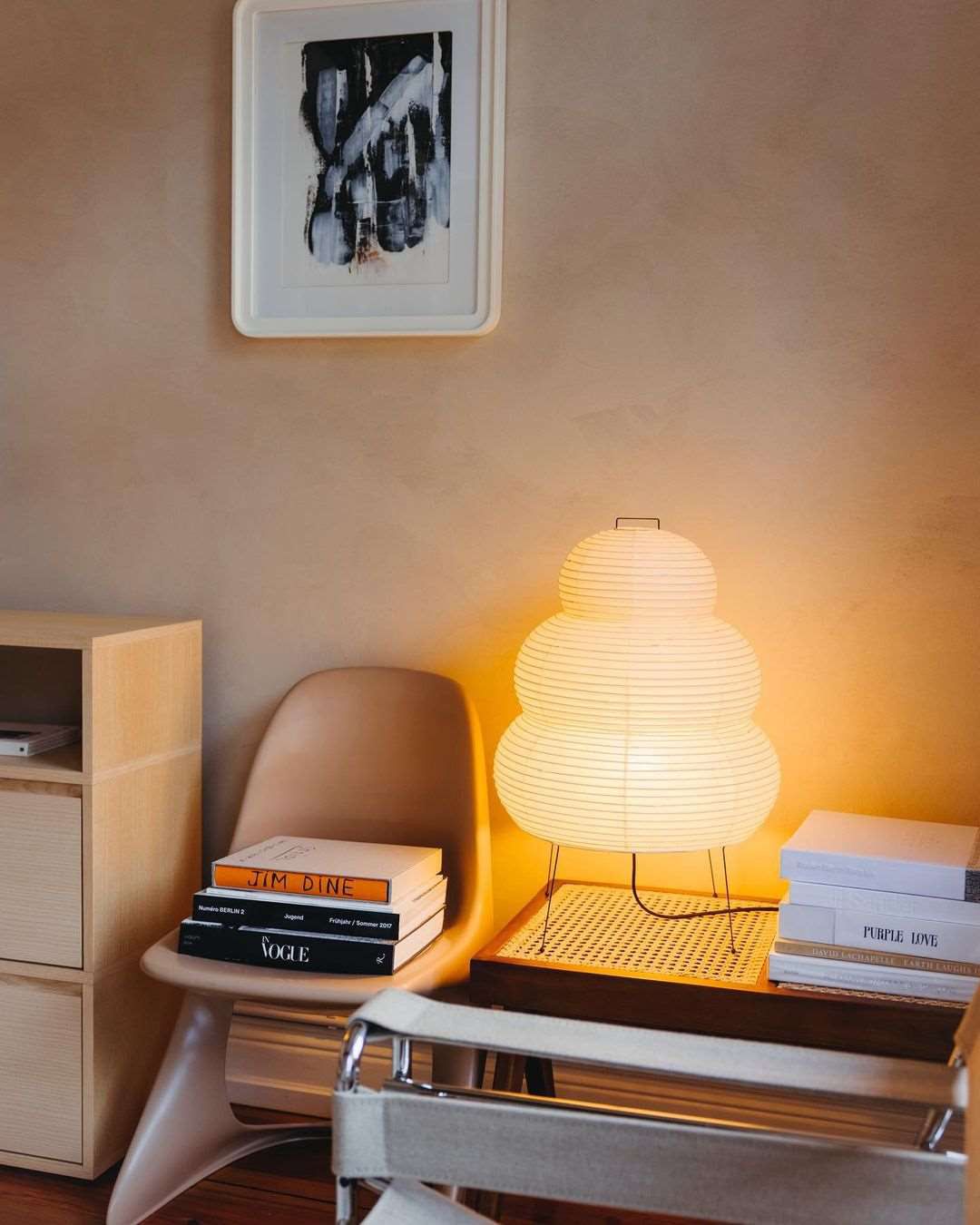 Lámpara de acento con pantalla de papel hecha a mano, 10 pulgadas de ancho, luz nocturna LED de brillo cálido para dormitorio, oficina, escritorio, rincón de lectura, estilo minimalista japonés