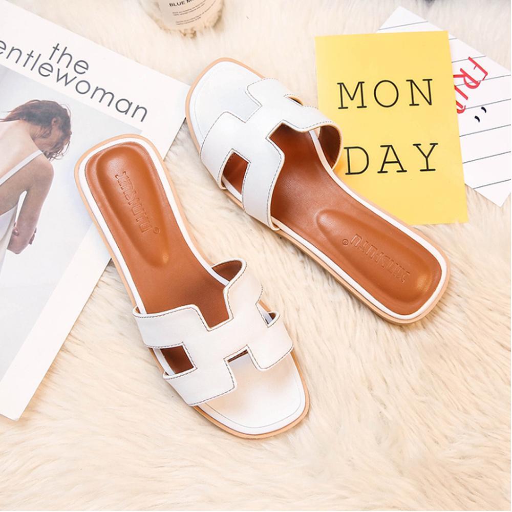 Dames instap-sandalen platte slippers van kunstleer in wit, zwart, bruin, roze en goud voor zomer, strand, casual en alledaags gebruik