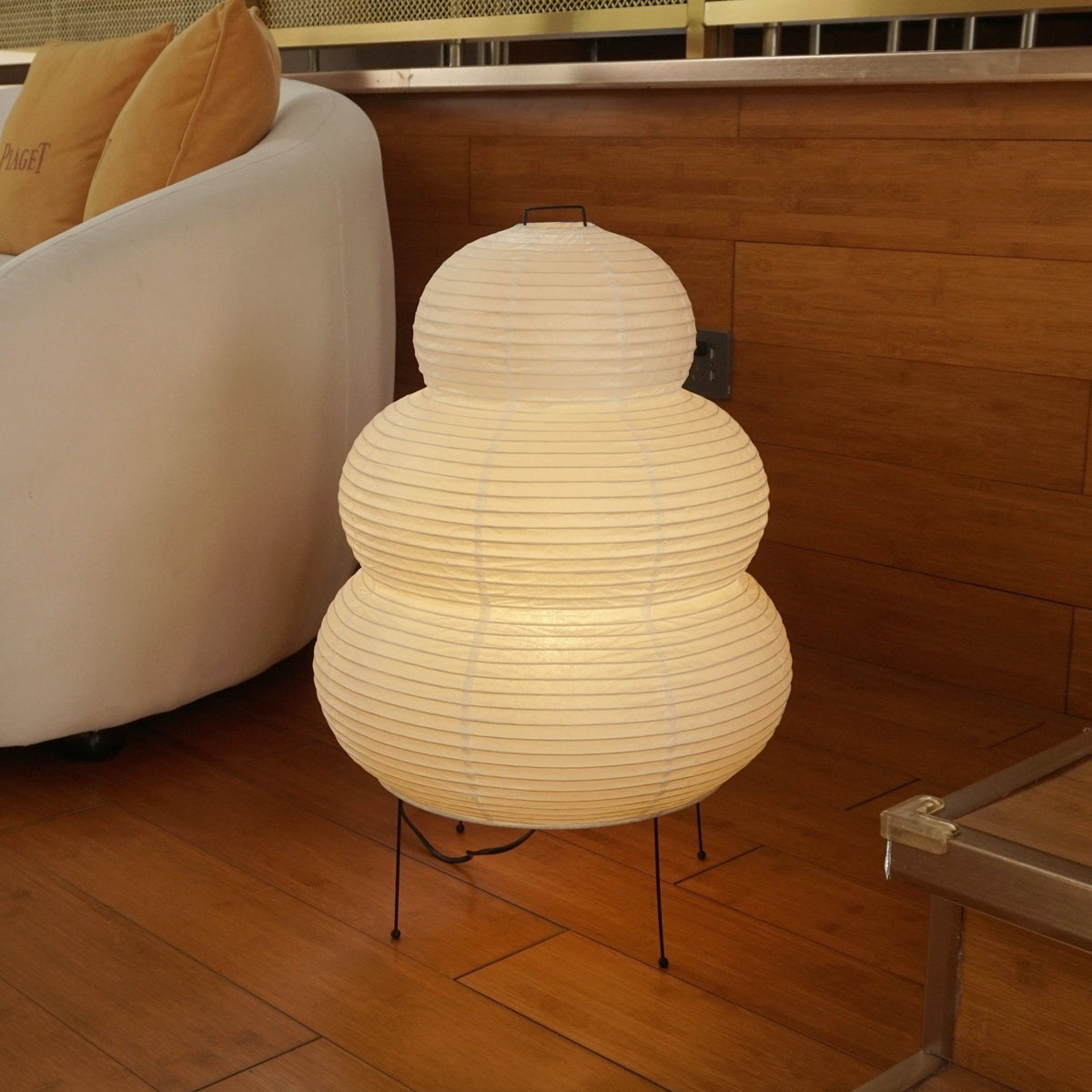 Handcrafted Paper Shade Accent Lamp 10 in Wide Warm Glow LED Bedside Nightlight for Bedroom Office Desktop Reading Nook Minimalist Japanese