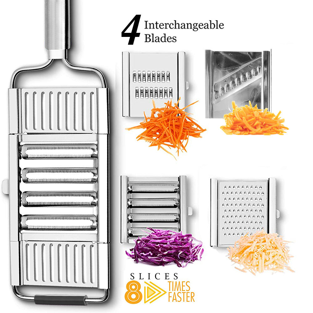 Rallador de verduras manual de acero inoxidable, juego de 4 piezas para cocina, para queso, zanahorias, patatas y calabacines, herramienta de preparación para cocina en casa | Thomler