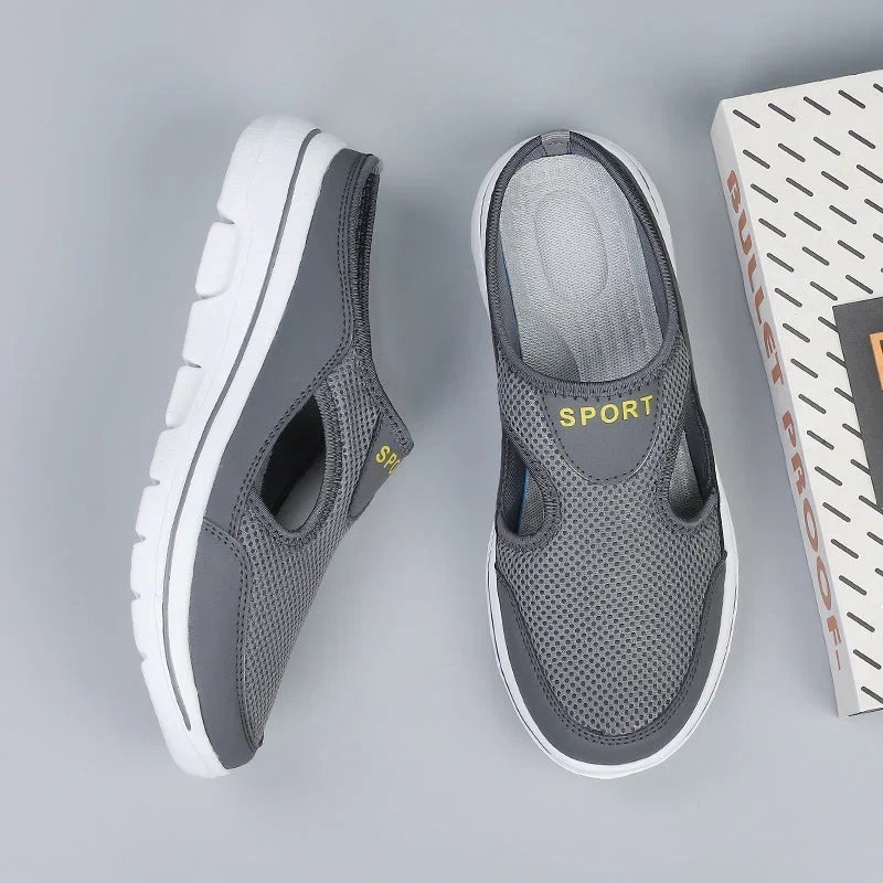 Breathable Mesh Slip-On Slippers with Cushioned Footbed for Men – Open-Back Design for Indoor & Outdoor Wear