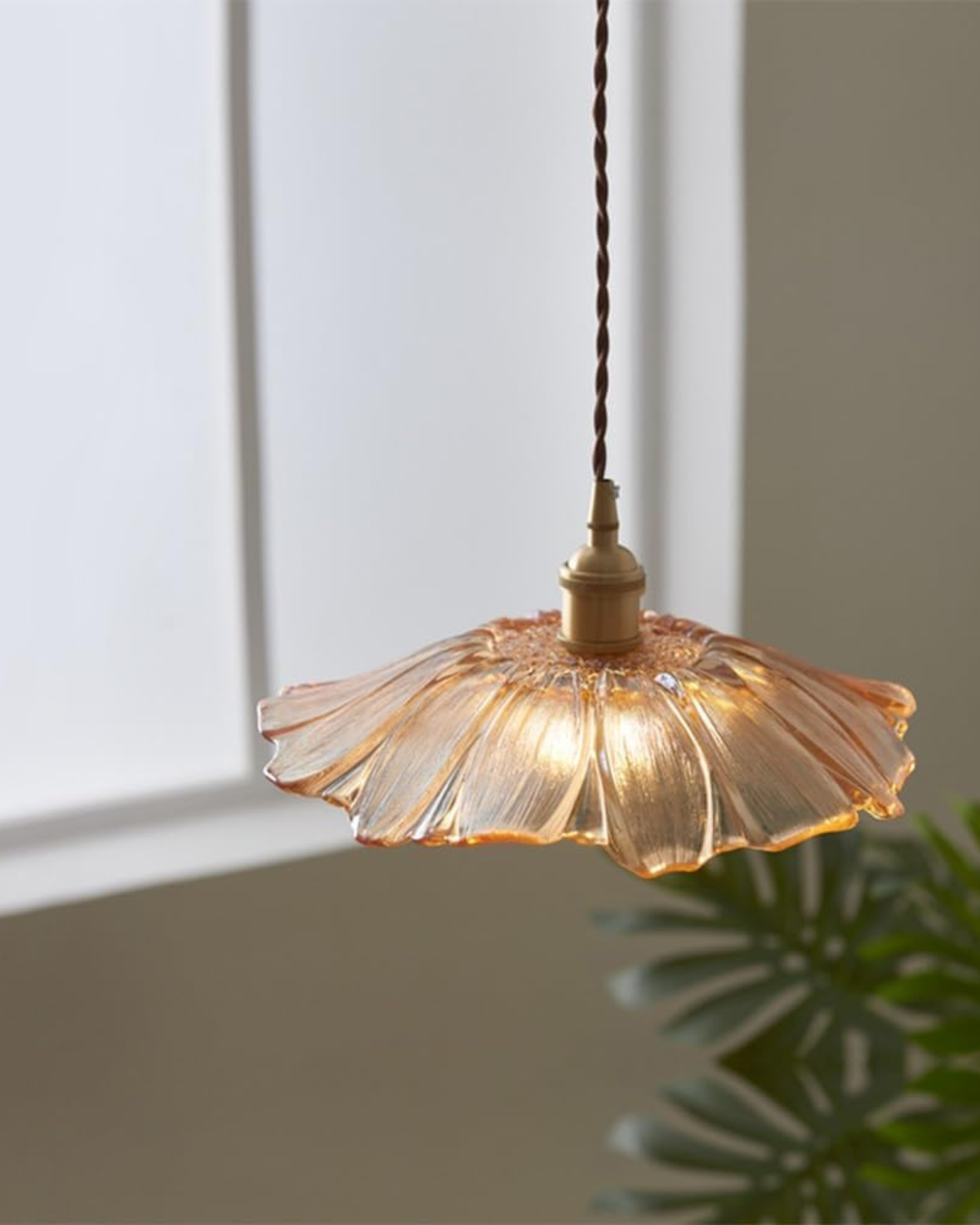 Glass Pendant Light with Brass Socket and Organic Petal Shape for Dining Room and Living Space | Thomler