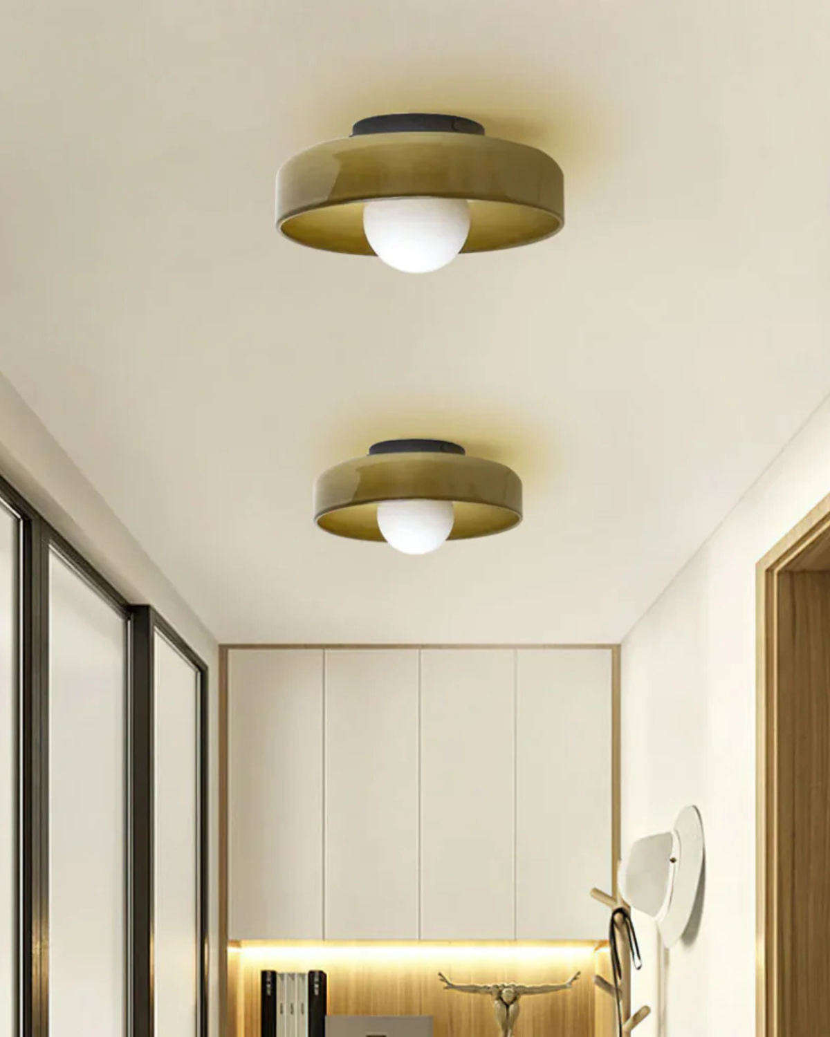 Flush Mount Ceiling Light with Glass Shade and Metal Frame for Living Room, Bedroom, Hallway – Round Overhead Fixture with Warm White Glow | Thomler