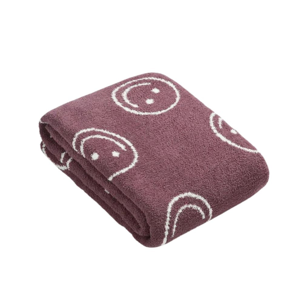 Happy Face Knit Throw Blanket – Soft Yellow Accent for Couch or Bed