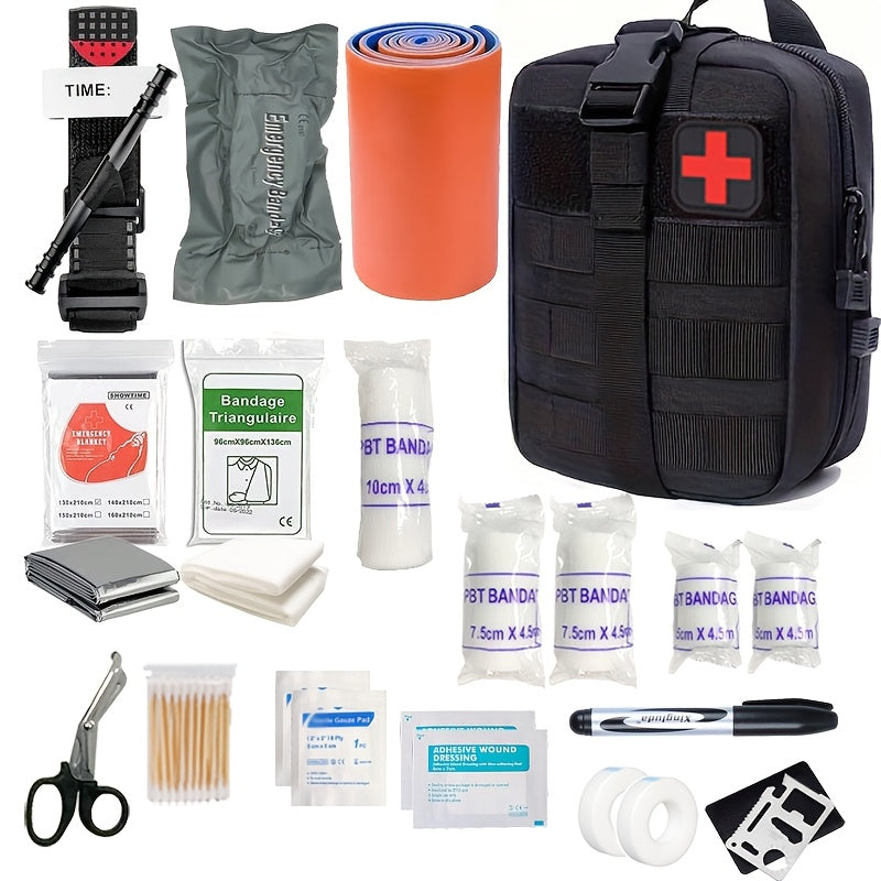 Medizinisches Notfallset mit Tourniquet, schwarze tragbare Trauma-Tasche mit Reißverschluss für Wandern, Camping, Fahrzeug, Reisen, Outdoor-Abenteuer, Backcountry | Thomler