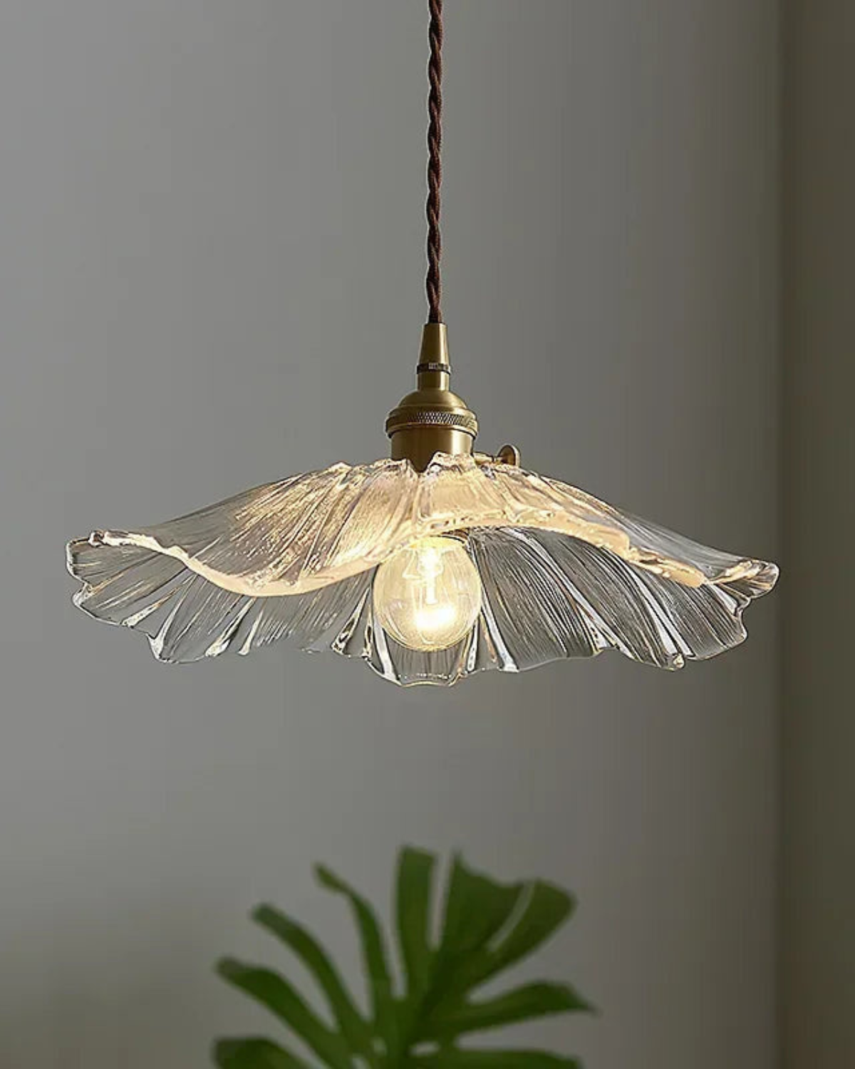 Glass Pendant Light with Brass Socket and Organic Petal Shape for Dining Room and Living Space | Thomler