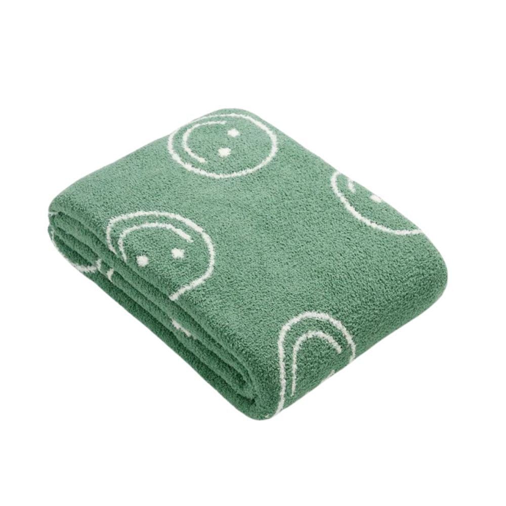 Happy Face Knit Throw Blanket – Soft Yellow Accent for Couch or Bed
