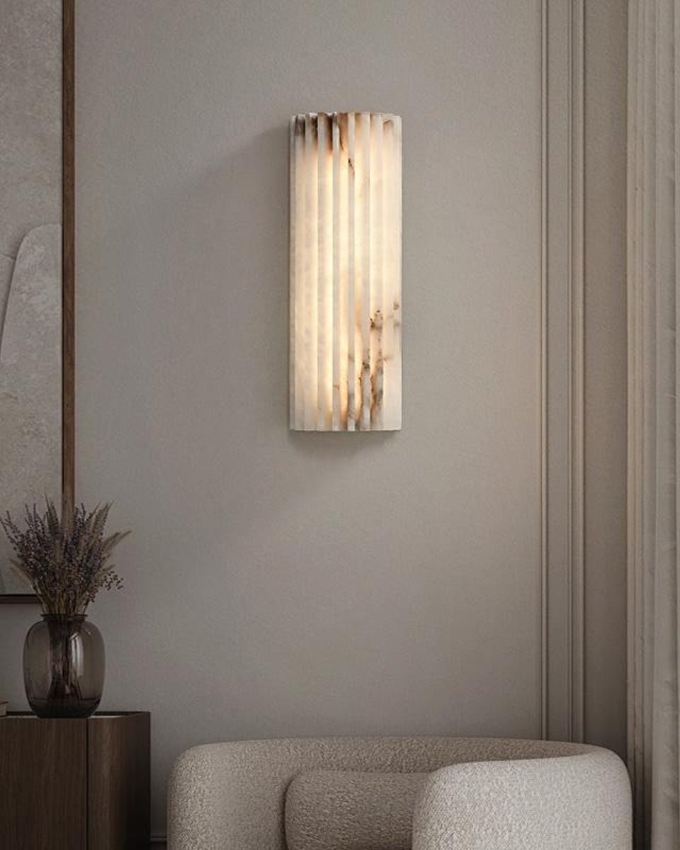 Aplique de pared de piedra natural de 12 pulgadas con LED integrado y superficie estriada, lámpara de interior para dormitorio, pasillo y sala de estar con luz ambiental cálida | Thomler