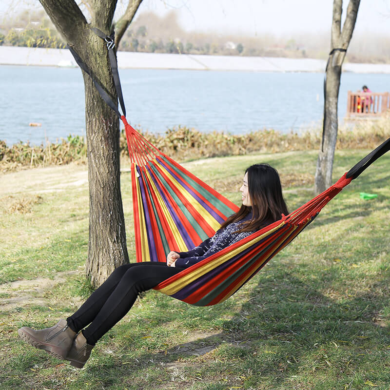 Cotton Blend Swing Hammock with Spreader Bar 102 in Total Length Red Blue for Backyard Patio Camping Outdoor Relaxation Adults Kids Portable | Thomler