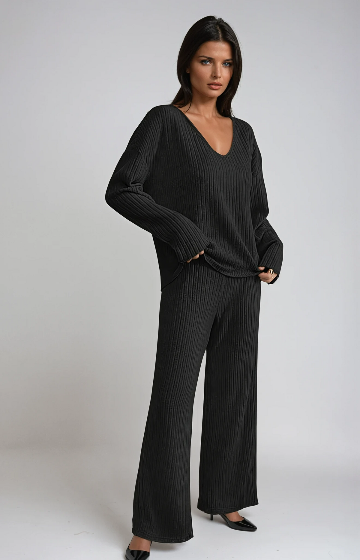 Conjunto de estar de punto acanalado Evangeline