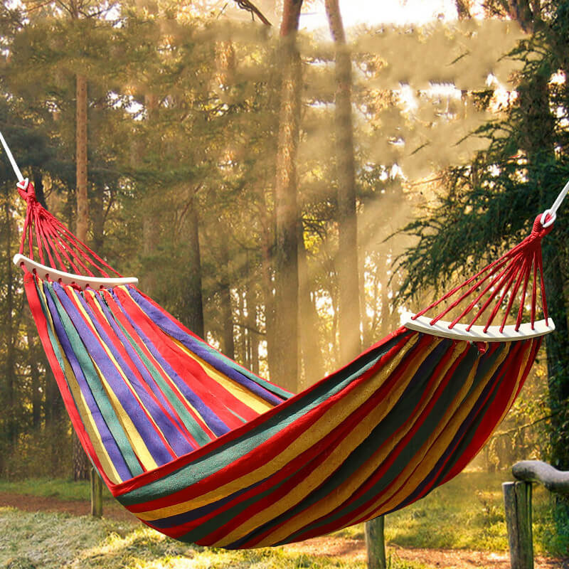 Cotton Blend Swing Hammock with Spreader Bar 102 in Total Length Red Blue for Backyard Patio Camping Outdoor Relaxation Adults Kids Portable | Thomler
