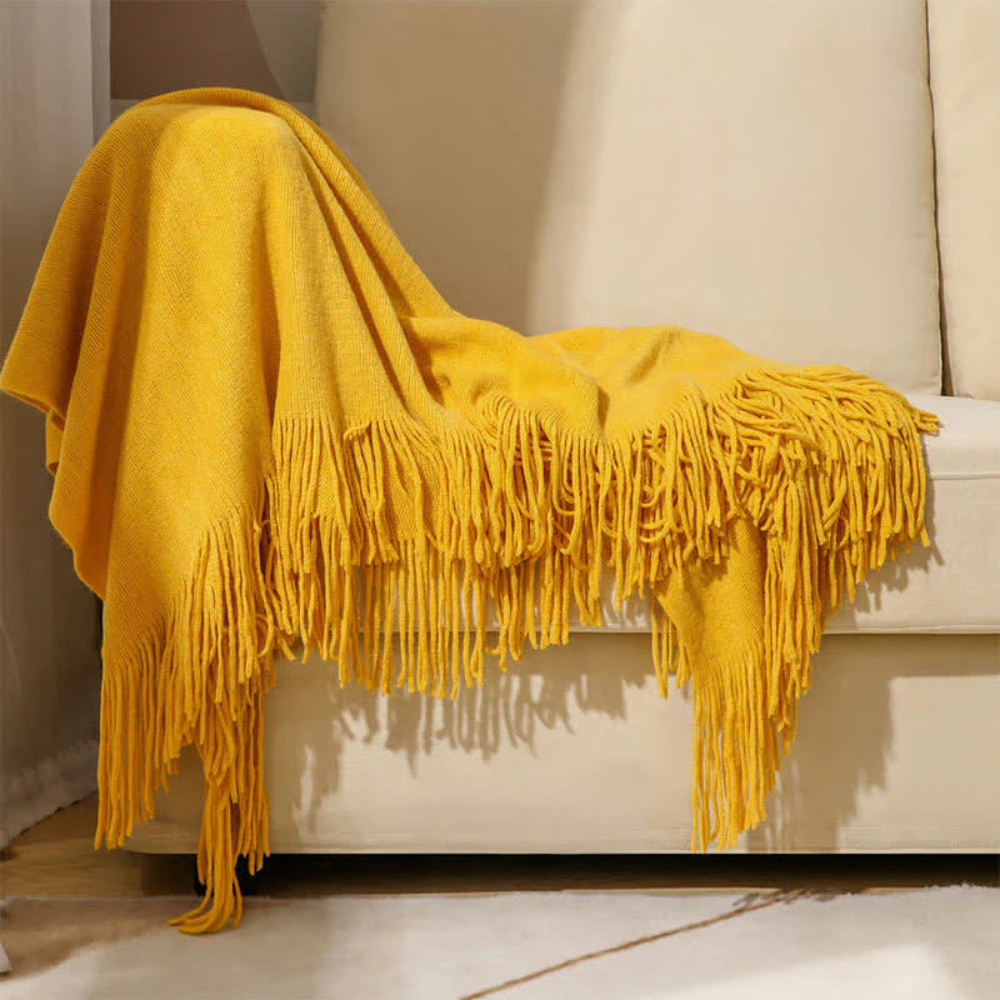 Heavyweight Textured Throw with Fringe Detail – Acrylic Weave for Sofas, Beds & Outdoor Use