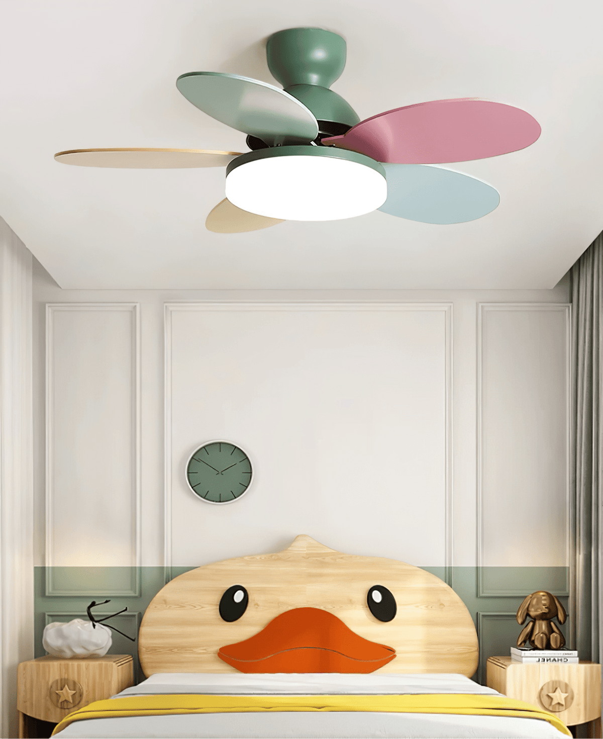 Ventilador de techo para interiores con luz LED, 35 pulgadas, aspas de madera con diseño curvo, 6 velocidades, control remoto, motor de CC para sala de estar, dormitorio, comedor, gris