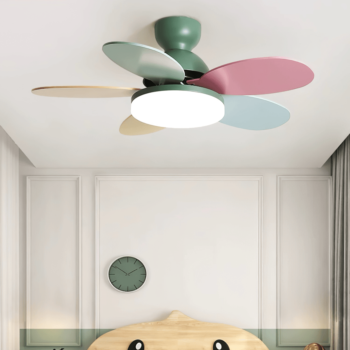 Ventilador de techo para interiores con luz LED, 35 pulgadas, aspas de madera con diseño curvo, 6 velocidades, control remoto, motor de CC para sala de estar, dormitorio, comedor, gris