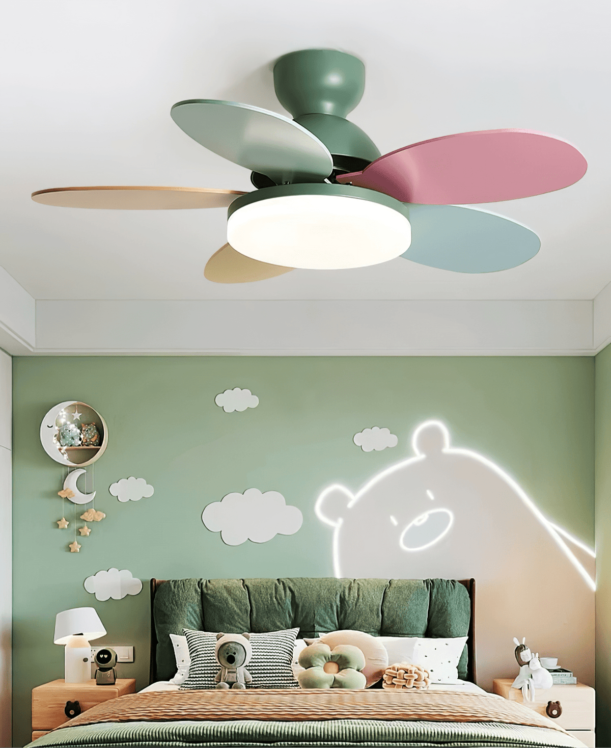 Ventilador de techo para interiores con luz LED, 35 pulgadas, aspas de madera con diseño curvo, 6 velocidades, control remoto, motor de CC para sala de estar, dormitorio, comedor, gris