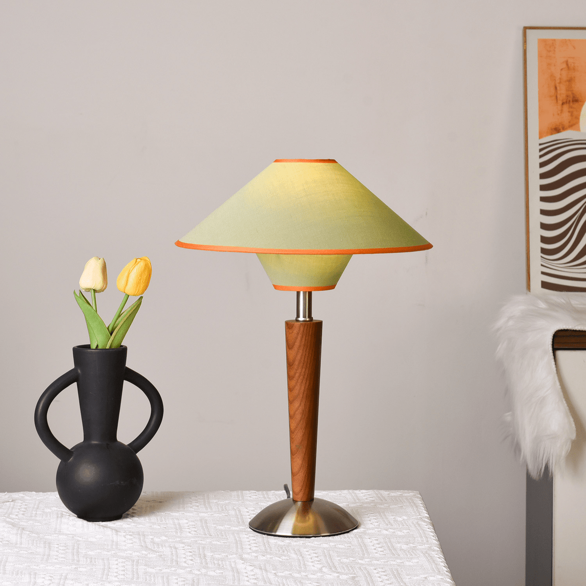 Fabric Shade Table Lamp 17 in for Nightstand & Side Table - Wood Base with E26 Socket for Bedroom Living Room Office Desk Reading Light Mini | Thomler