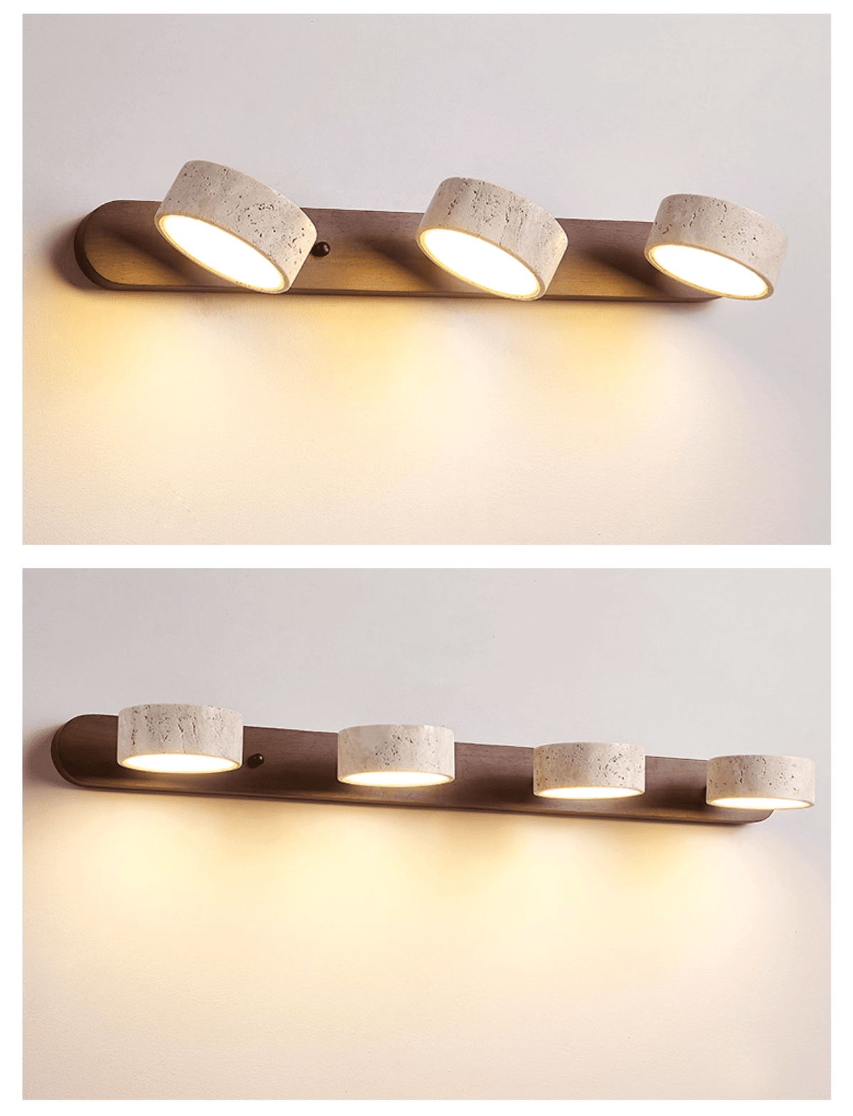 Aplique de pared de piedra natural con LED integrado, lámpara cableada de 2 luces con acento de madera para iluminación ambiental interior en dormitorios, pasillos y salas de estar