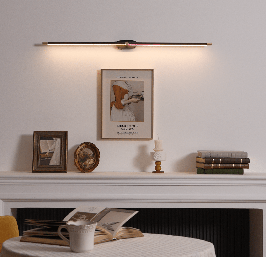 Lámpara de espejo de baño LED de 27 pulgadas, aplique de pared recargable y regulable, inalámbrico, color negro y dorado, accesorio de tocador con control táctil para baño de visitas