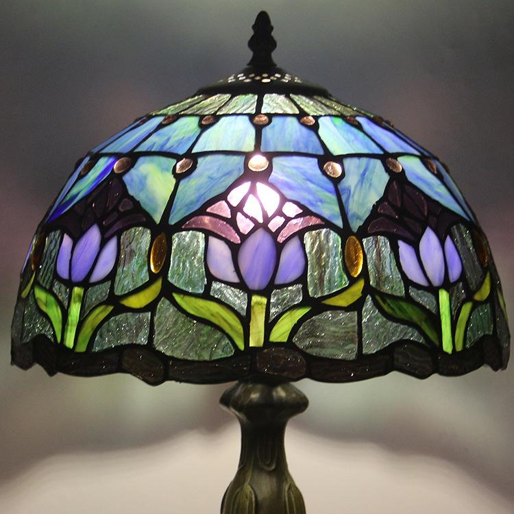 Stained Glass Table Lamp 18 Inch Height Multicolor Shade Bedside Reading Light E26 Socket Vintage Accent Lighting Decorative Bedroom Night L | Thomler
