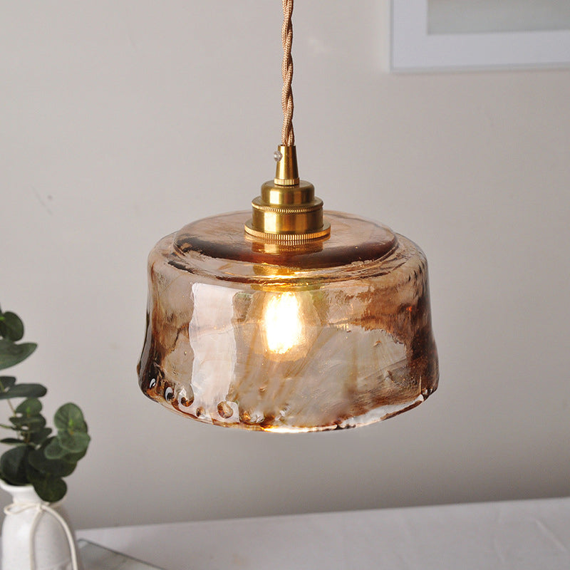 Hanglamp met amberkleurige glazen bolkap – Enkele pendelarmatuur, afwerking in warm messing, 59-inch verstelbaar snoer voor de keuken