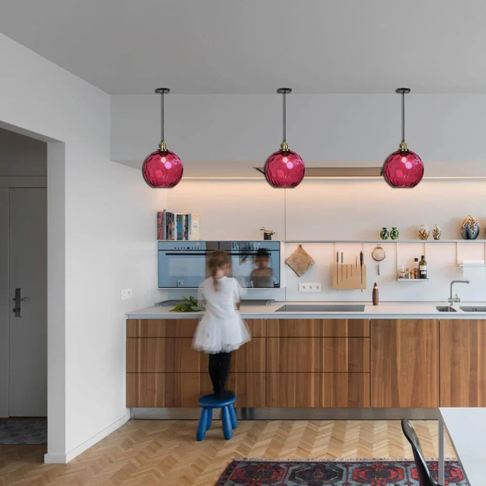 Getextureerde glazen hanglamp 7,9 inch, verlichting voor kookeiland in de eetkamer, in hoogte verstelbare moderne bolvormige pendellamp, minimalistische plafondlamp voor K | Thomler