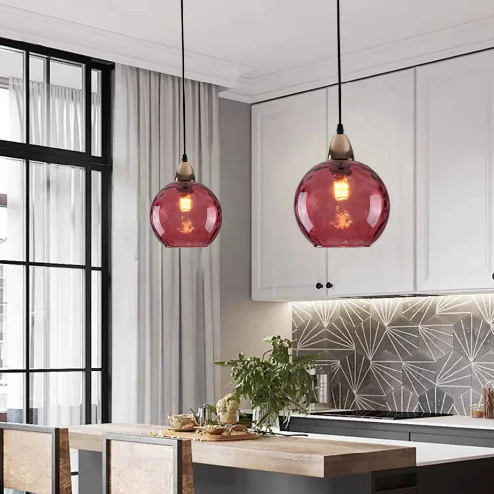 Getextureerde glazen hanglamp 7,9 inch, verlichting voor kookeiland in de eetkamer, in hoogte verstelbare moderne bolvormige pendellamp, minimalistische plafondlamp voor K | Thomler