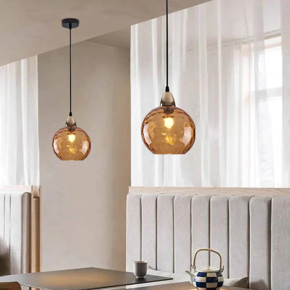 Getextureerde glazen hanglamp 7,9 inch, verlichting voor kookeiland in de eetkamer, in hoogte verstelbare moderne bolvormige pendellamp, minimalistische plafondlamp voor K | Thomler
