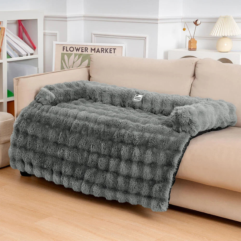 Ultra-Plush Pet Couch Cover & Cushion Mat for Dogs and Cats - Washable Non-Slip Furniture Protector Throw Blanket with Deep Pile Faux Fur