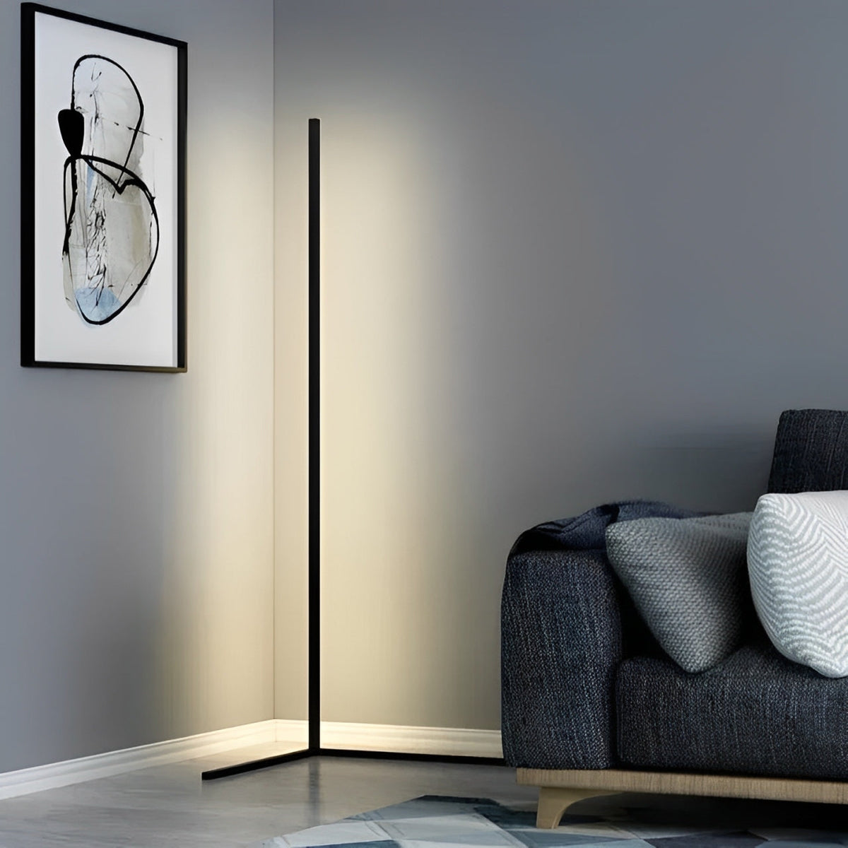 Wireless Remote LED Uplight with Adjustable Brightness for Bedroom, Living Room & Study Spaces | Modern Tall Pole Lamp in Black | Thomler
