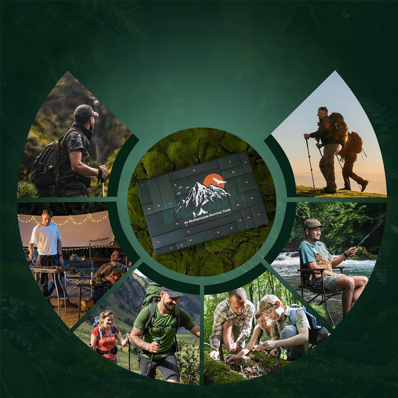 Outdoor Survival Gear Advent Calendar for Men – 24 Days of Adventure Tools for Camping Hiking Wilderness Exploration | Thomler