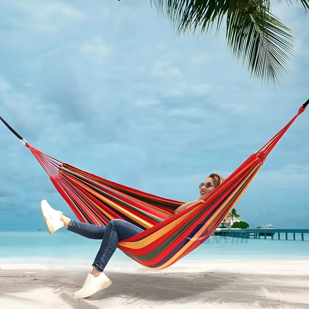Portable Canvas Hammock with Tree Straps & Carry Bag – 440 lb Capacity for Camping & Backyard
