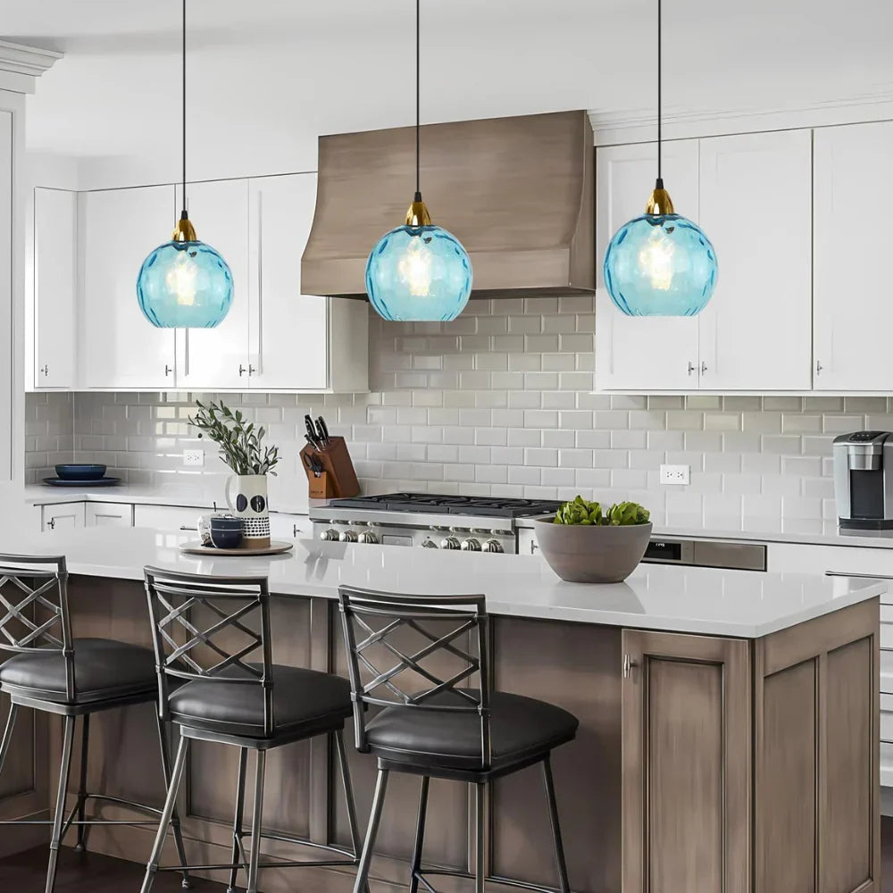 Getextureerde glazen hanglamp 7,9 inch, verlichting voor kookeiland in de eetkamer, in hoogte verstelbare moderne bolvormige pendellamp, minimalistische plafondlamp voor K | Thomler