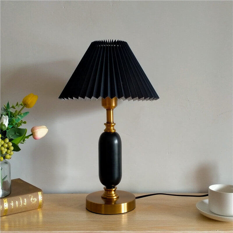 Metal Desk Lamp with Pleated Shade 18 in Tall E12 Socket Plug-In for Bedroom Nightstand Office Study Living Room Reading Light Contemporary | Thomler