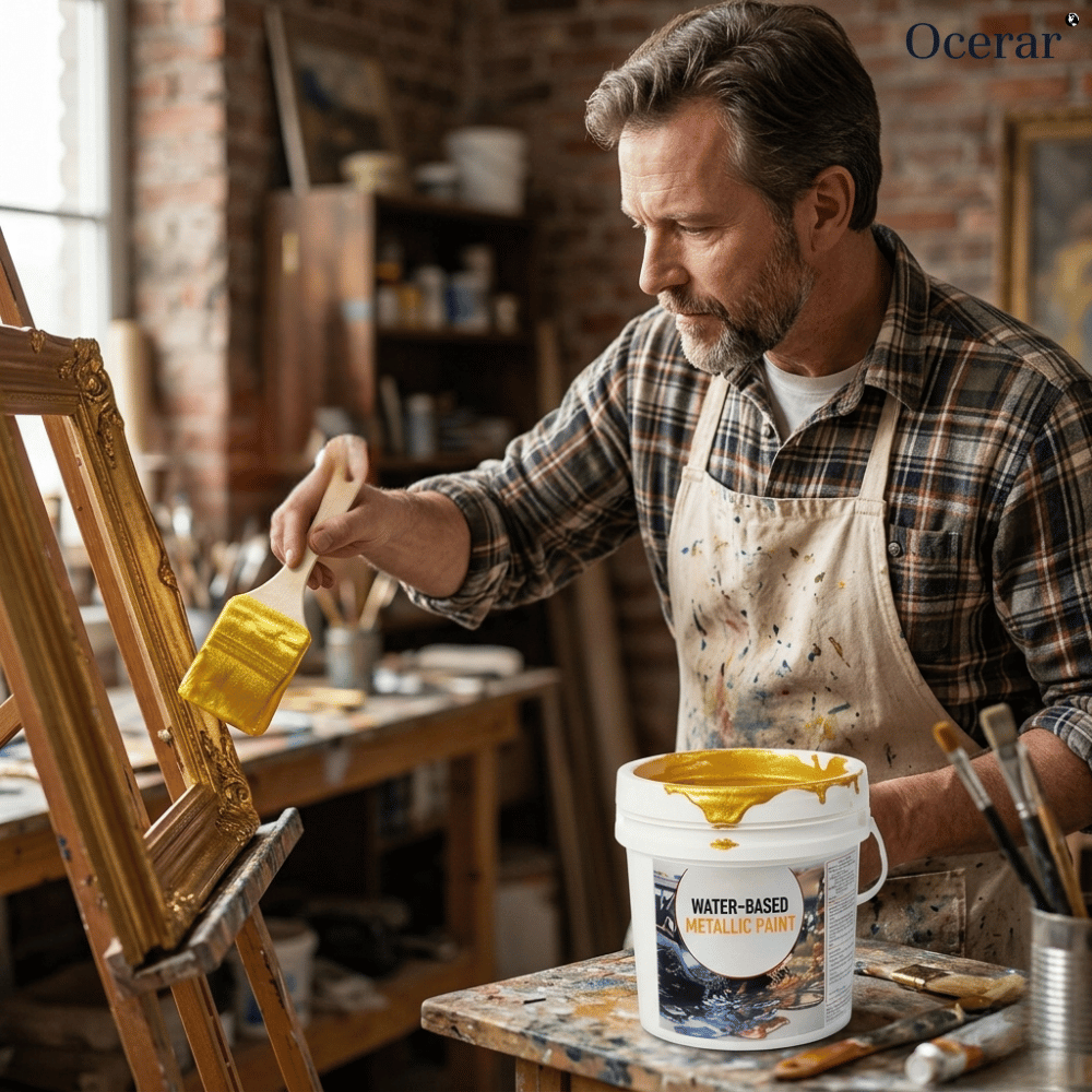 Metallic Leaf Paint for Furniture & Crafts – Gold & Silver Shimmering Finish – Water-Based Craft Paint with Brush – 7 oz | Thomler