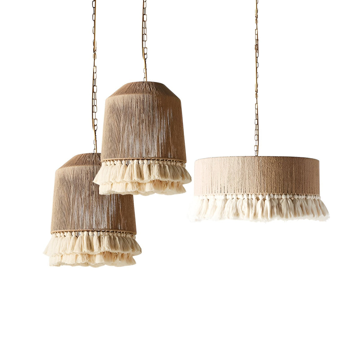 Woven Natural Fiber Ceiling Light Fixture with Tassel Detail for Dining Room, Bedroom & Living Room | Handcrafted Bohemian Style | Thomler