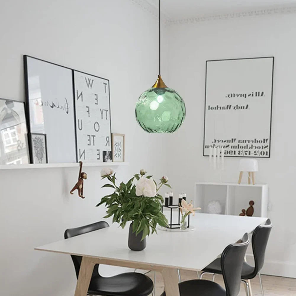 Getextureerde glazen hanglamp 7,9 inch, verlichting voor kookeiland in de eetkamer, in hoogte verstelbare moderne bolvormige pendellamp, minimalistische plafondlamp voor K | Thomler